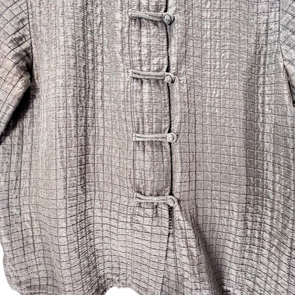 Eileen Fisher XS Jacket Textured Silk Linen Olive Green Mandarin Collar Buttons - Picture 3 of 11